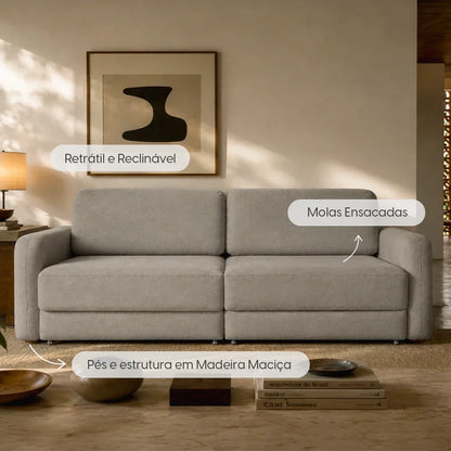 Sofá Cama Retrátil e Reclinável 4 Lugares Hudson 270 cm