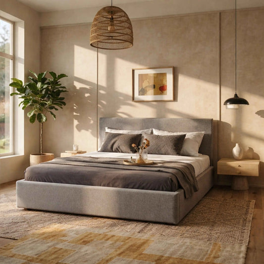 Cama Estofada Queen com Cabeceira Alicia - Linho Cinza