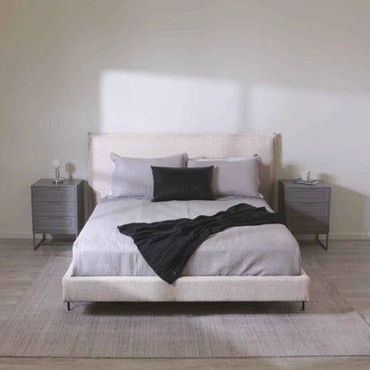 Cama Estofada de Casal com Cabeceira Eos - Linho Texturizado Off White