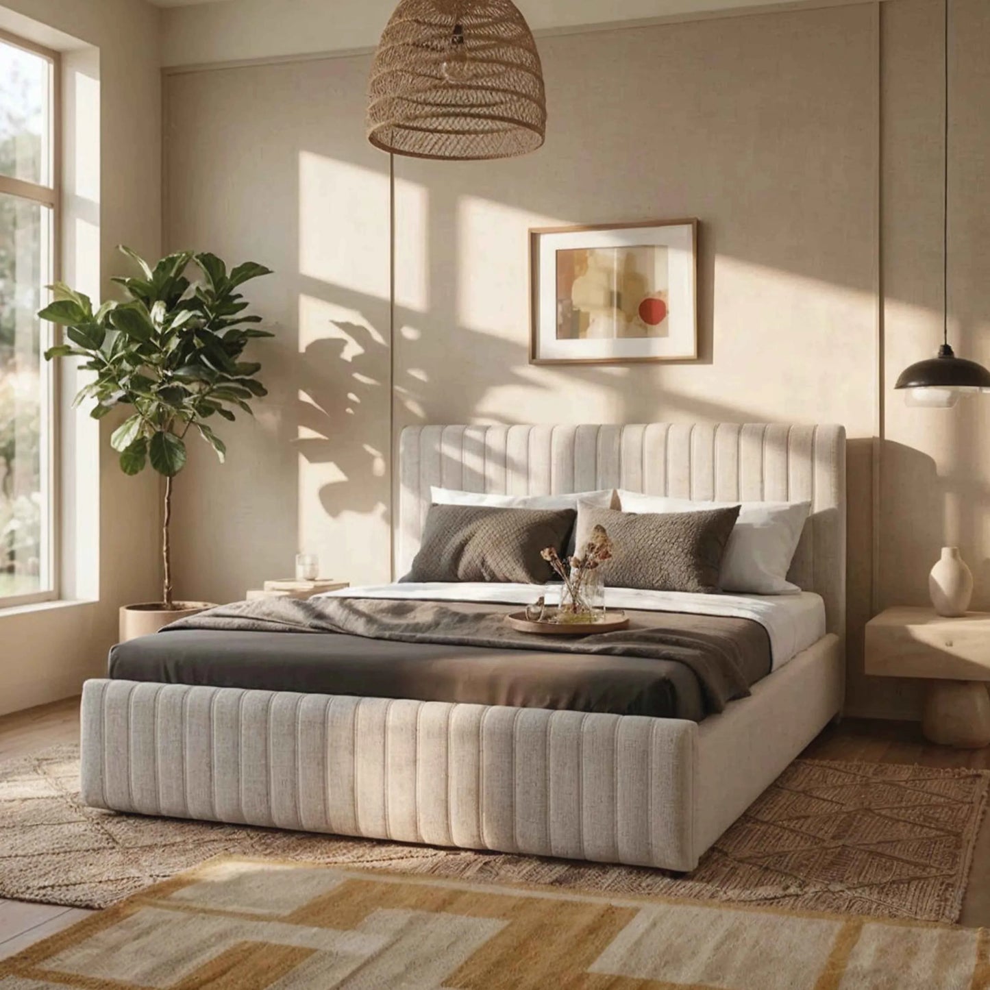 Cama Estofada de Casal com Cabeceira Louise
