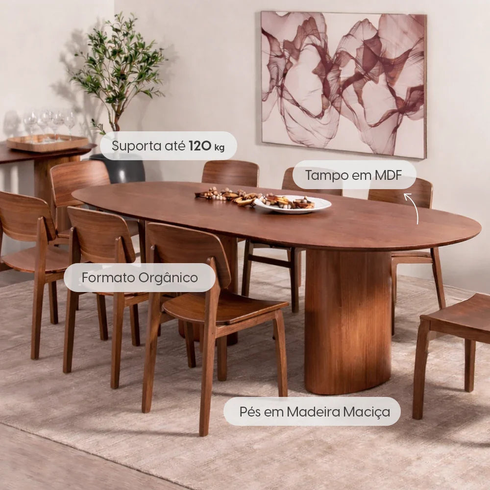 Conjunto de Jantar Mesa Orgânica 8 Cadeiras Gaya - Natural
