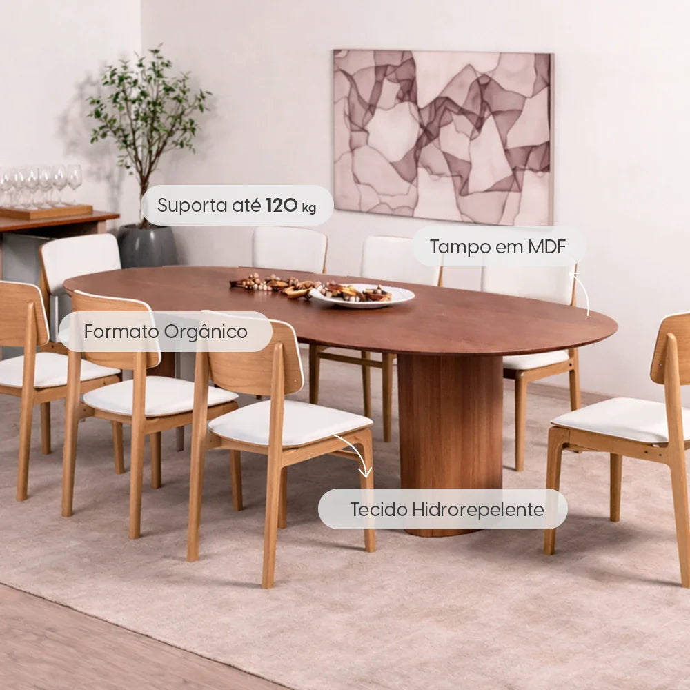 Conjunto de Jantar Mesa Orgânica 8 Cadeiras Gaya