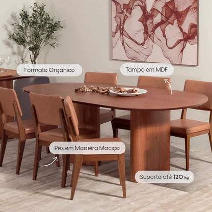 Conjunto de Jantar Mesa Orgânica Gaya 6 Cadeiras Ella - Natural c/ Caramelo