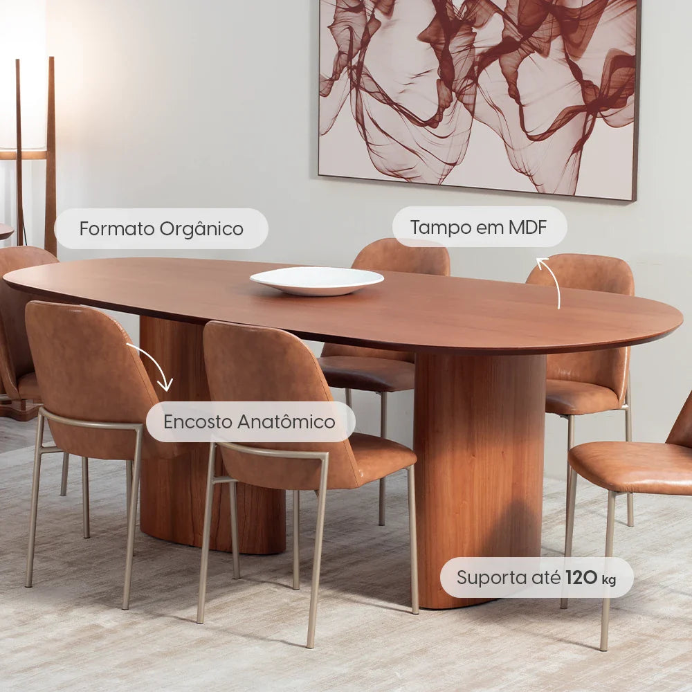 Conjunto de Jantar Mesa Orgânica Gaya 6 Cadeiras Lucille - Natural c/ Caramelo
