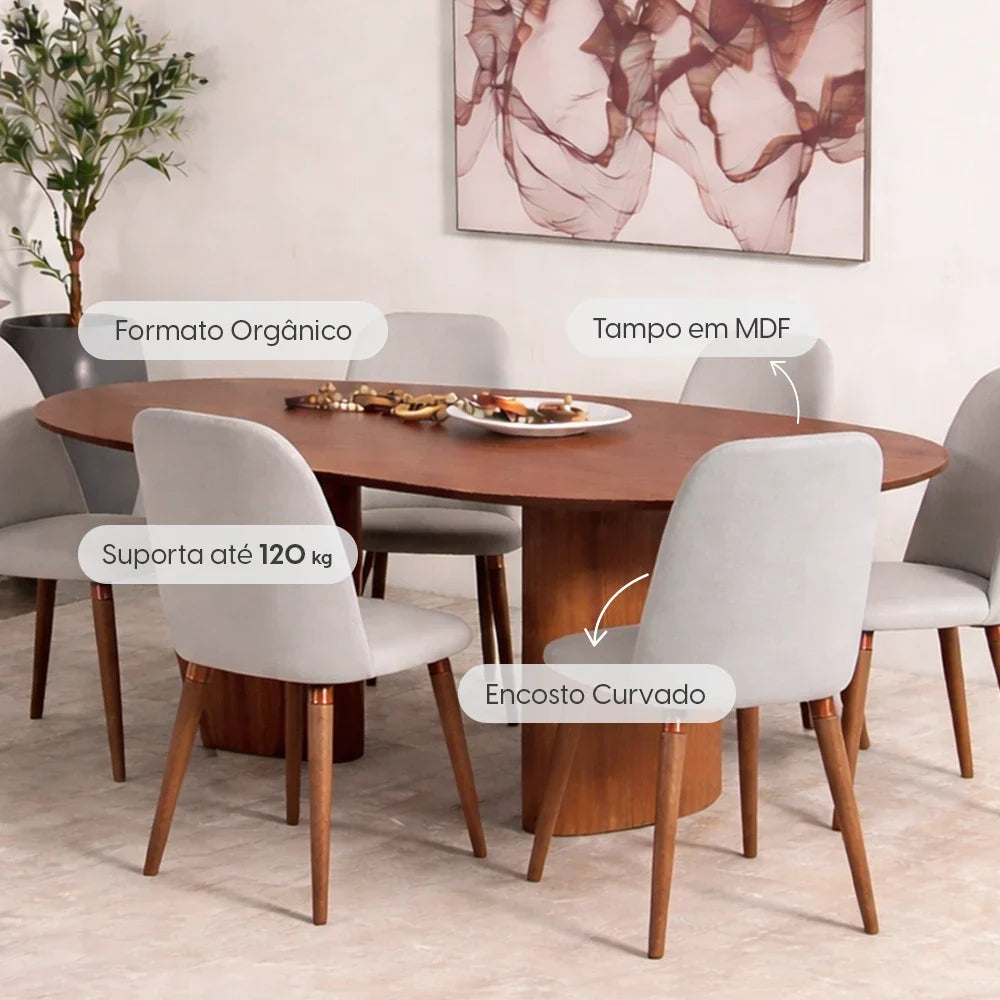 Conjunto de Jantar Mesa Orgânica Gaya 6 Cadeiras New Drop - Natural c/ Cinza
