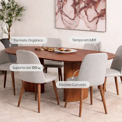 Conjunto de Jantar Mesa Orgânica Gaya 6 Cadeiras New Drop - Natural c/ Cinza