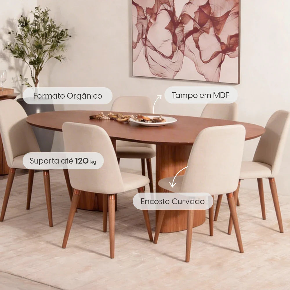 Conjunto de Jantar Mesa Orgânica Gaya 6 Cadeiras New Drop