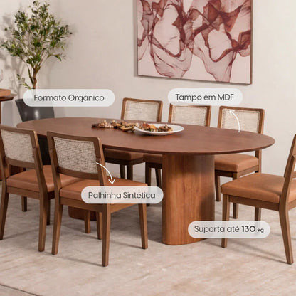 Conjunto de Jantar Mesa Orgânica Gaya 6 Cadeiras Saga - Natural c/ Caramelo