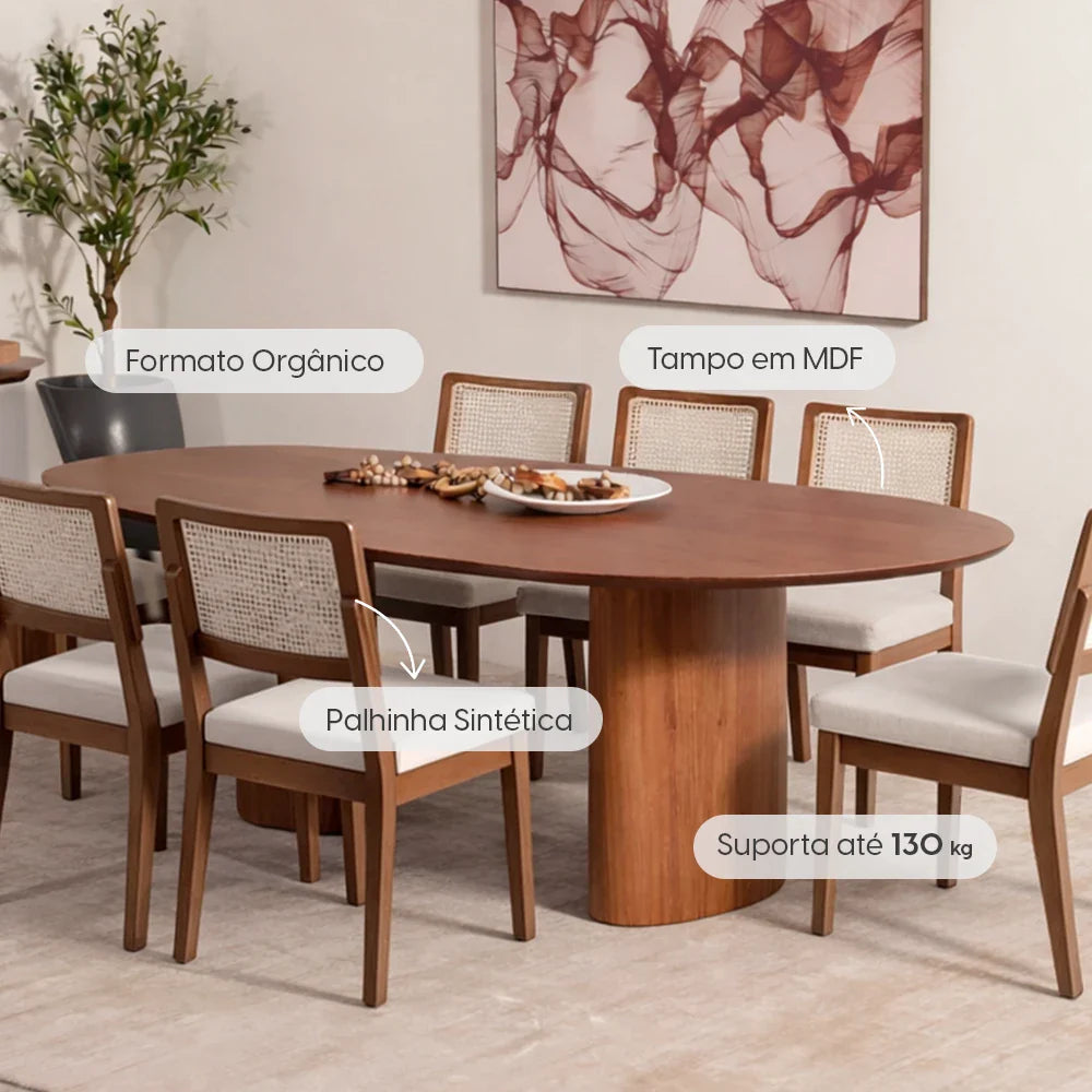 Conjunto de Jantar Mesa Orgânica Gaya 6 Cadeiras Saga