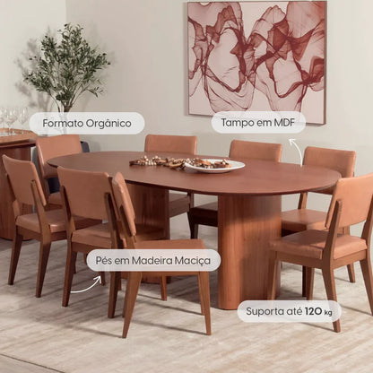 Conjunto de Jantar Mesa Orgânica Gaya 8 Cadeiras Ella - Natural c/ Caramelo