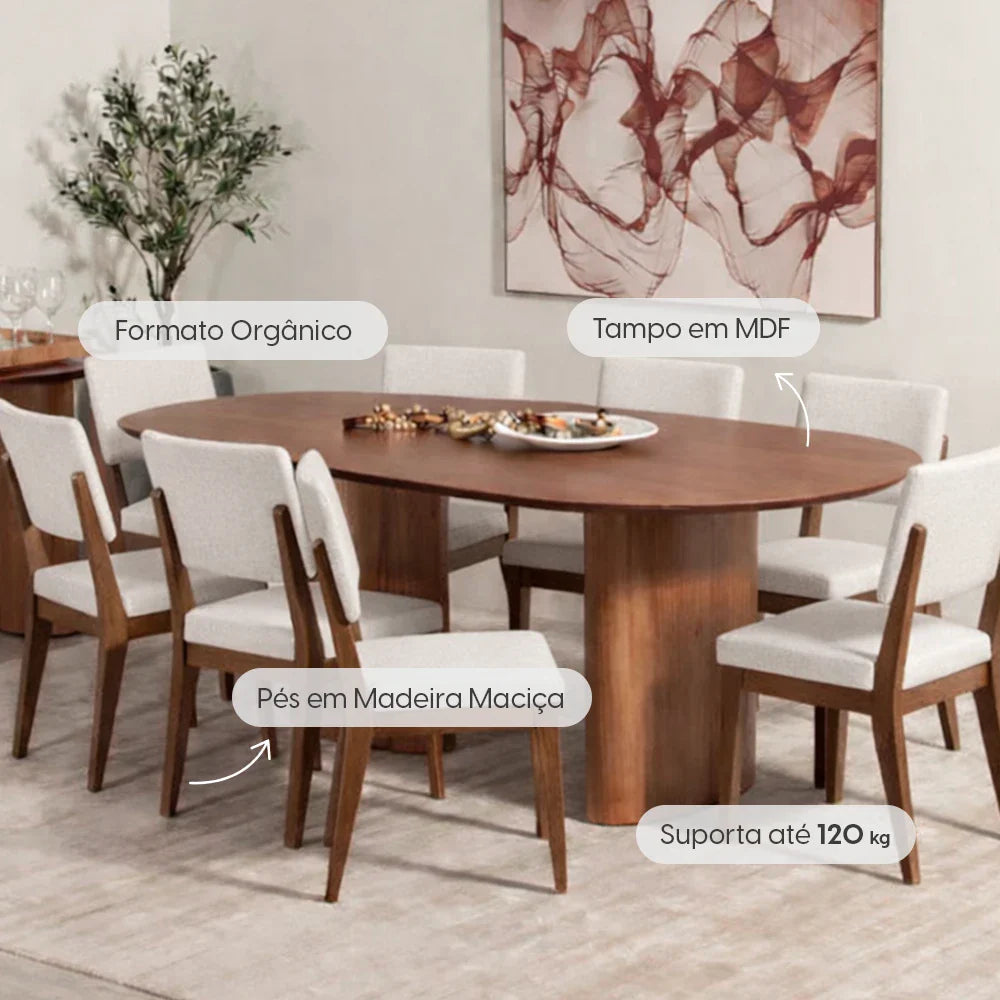 Conjunto de Jantar Mesa Orgânica Gaya 8 Cadeiras Ella