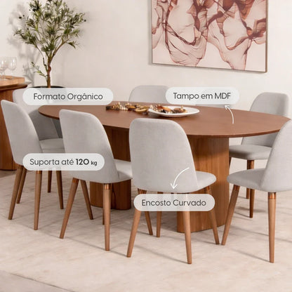 Conjunto de Jantar Mesa Orgânica Gaya 8 Cadeiras New Drop - Natural c/ Cinza