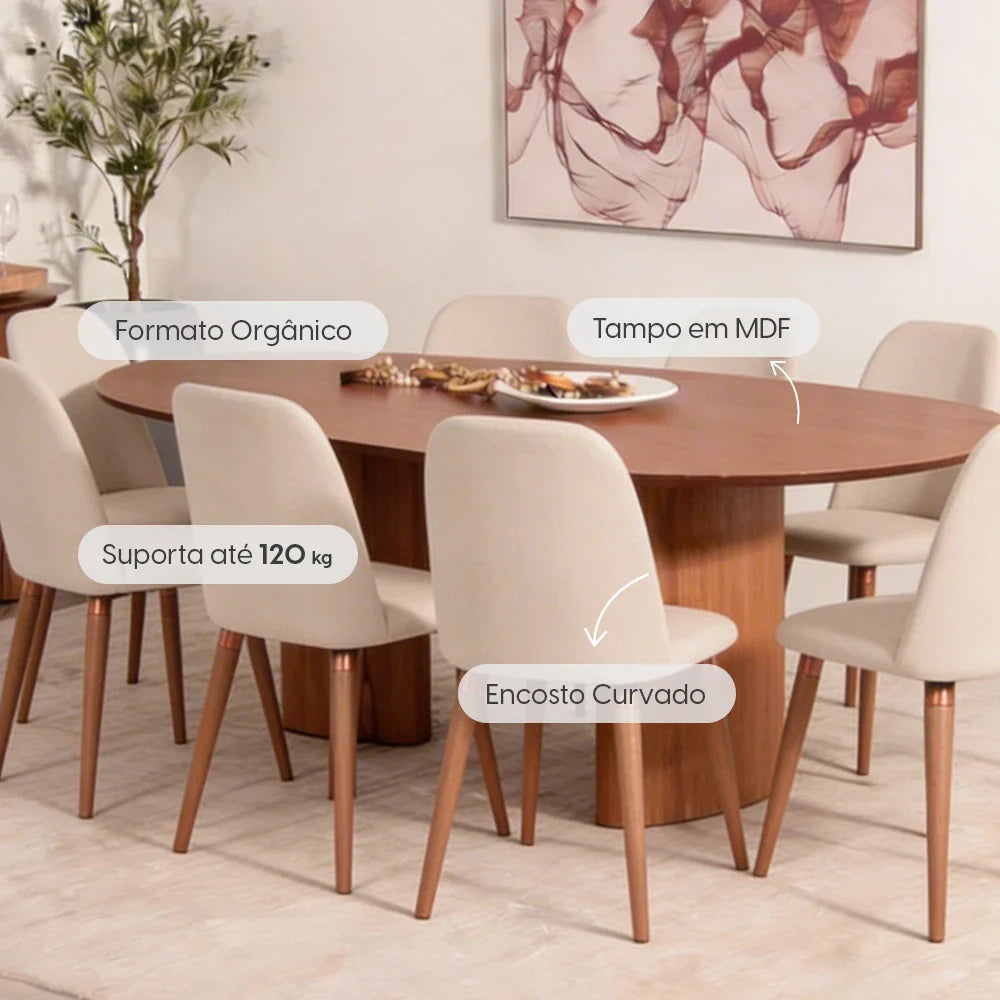 Conjunto de Jantar Mesa Orgânica Gaya 8 Cadeiras New Drop