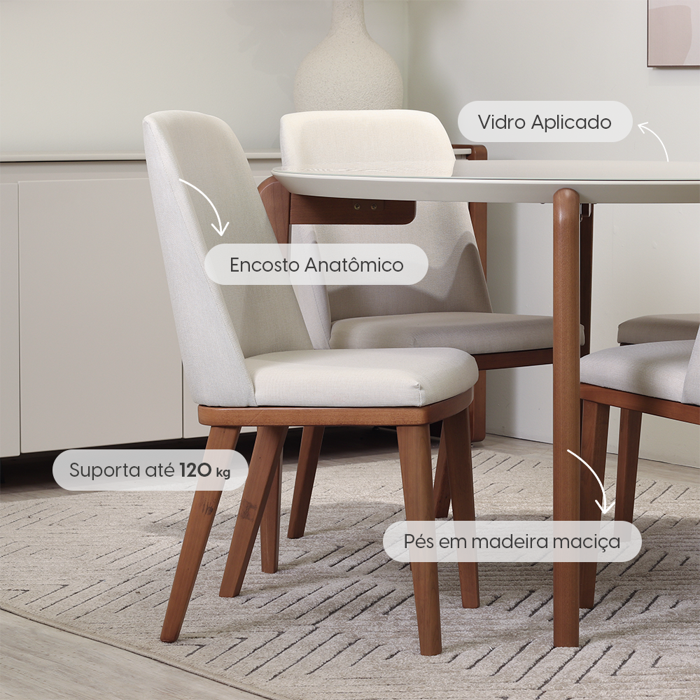 Conjunto de Jantar Mesa Redonda com Vidro Donatella 4 Cadeiras Kalina