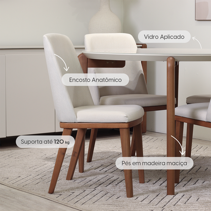 Conjunto de Jantar Mesa Redonda com Vidro Donatella 4 Cadeiras Kalina