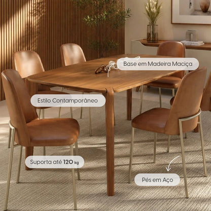 Conjunto de Jantar Mesa Retangular Harmony 6 Cadeiras Lucille - Canella c/ Caramelo