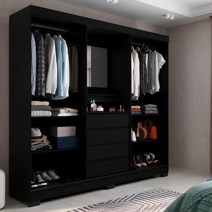 Guarda-Roupa Casal com Espelho 2 Portas de Correr 4 Gavetas Finley 184 cm