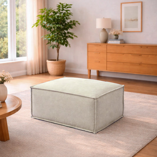 Puff Modular Estofado Freddo 80 cm - Linho Texturizado Bege