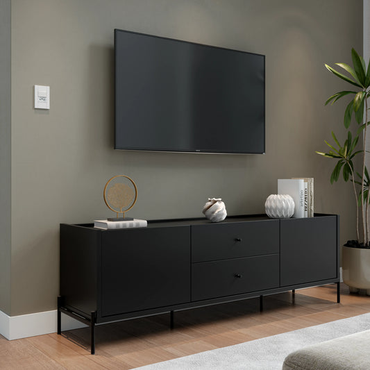 Rack para TV Até 75" 2 Gavetas 2 Portas Jasper 185 cm - Preto Fosco