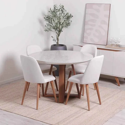 Conjunto de 2 Cadeiras de Madeira Maciça Estofada New Drop - Natural c/ Linho Off White - Cobre