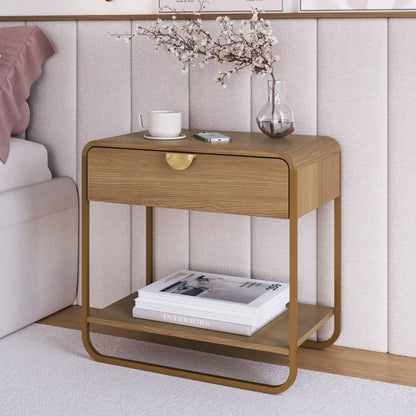Mesa de Cabeceira com 1 Gaveta Dunna 60 cm - Mel c/ Dourado