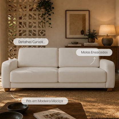 Sofá 4 Lugares Capri 230 cm - Linho Texturizado Bege c/ Natural