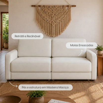 Sofá Cama Retrátil e Reclinável 3 Lugares Hudson 190 cm