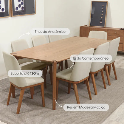 Conjunto de Jantar Mesa Retangular Harmony 8 Cadeiras Kalina