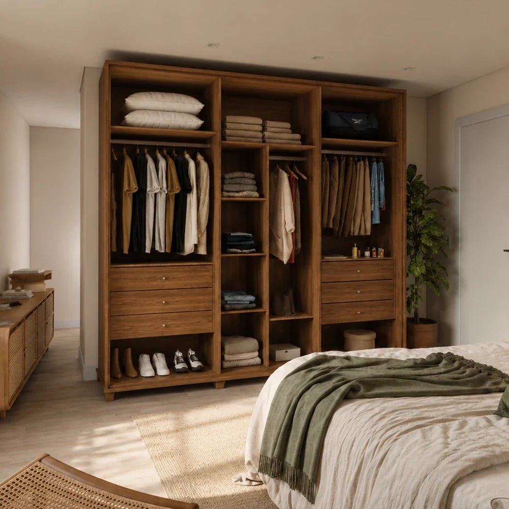 Guarda-Roupa Casal com Espelho 6 Portas 6 Gavetas 100% MDF Dayton 275 cm