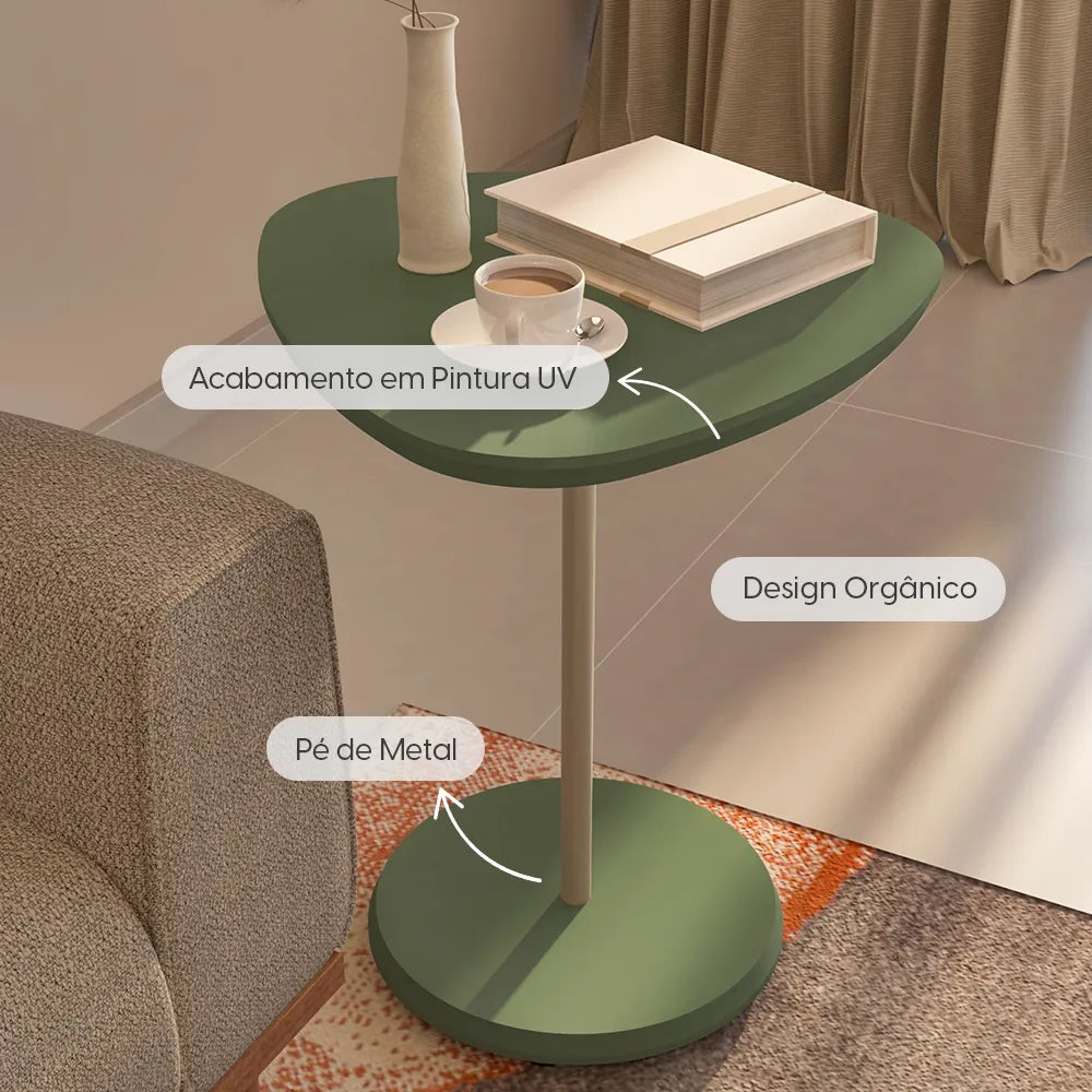 Mesa Lateral Triangular para Sala Lyra 60 cm - Menta c/ Dourado