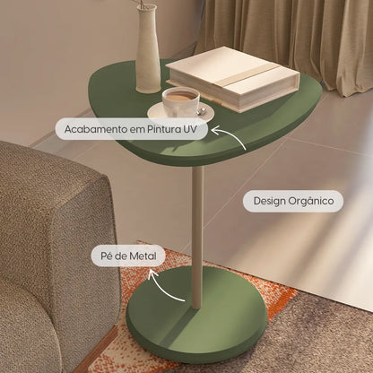 Mesa Lateral Triangular para Sala Lyra 60 cm - Menta c/ Dourado