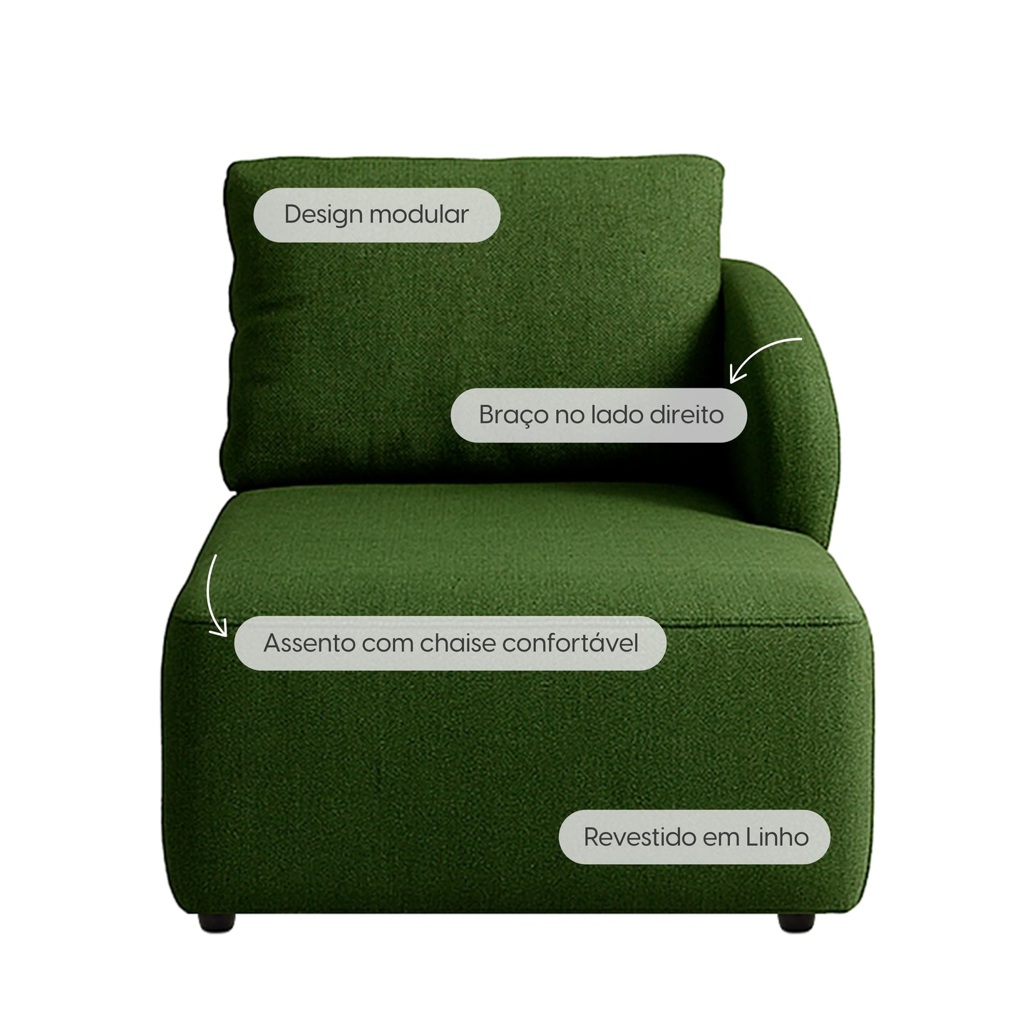 Módulo Sofá com Chaise e Braço Direito 1 Lugar Mood 97 cm