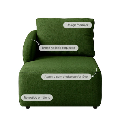 Módulo Sofá com Chaise e Braço Esquerdo 1 Lugar Mood 97 cm - Linho Trama Verde