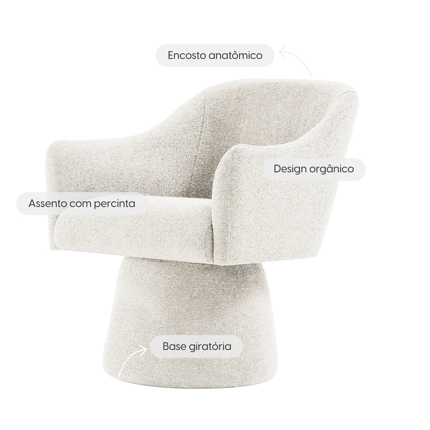 Poltrona Giratória Estofada Phylo - Linho Texturizado Off White