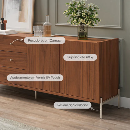 Buffet 3 Portas 3 Gavetas Jasper 184 cm - Canella c/ Champanhe