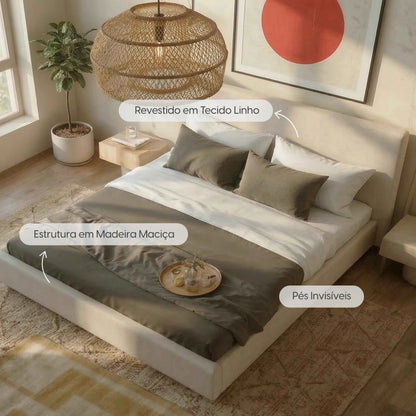 Cama Estofada de Casal com Cabeceira Alicia