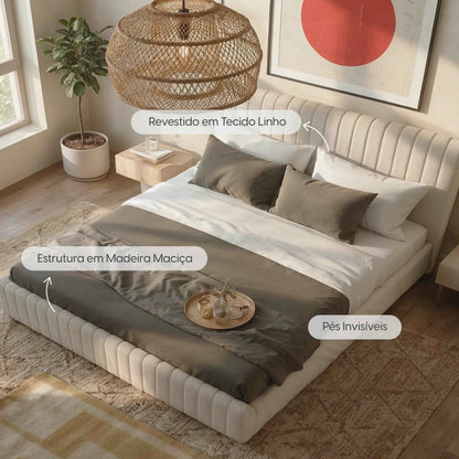 Cama Estofada de Casal com Cabeceira Louise
