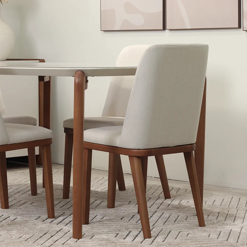 Conjunto de Jantar Mesa Retangular com Vidro Donatella 4 Cadeiras Kalina - Natural c/ Off White