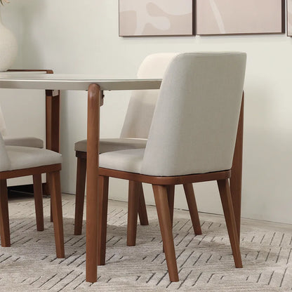Conjunto de Jantar Mesa Retangular com Vidro Donatella 4 Cadeiras Kalina - Natural c/ Off White