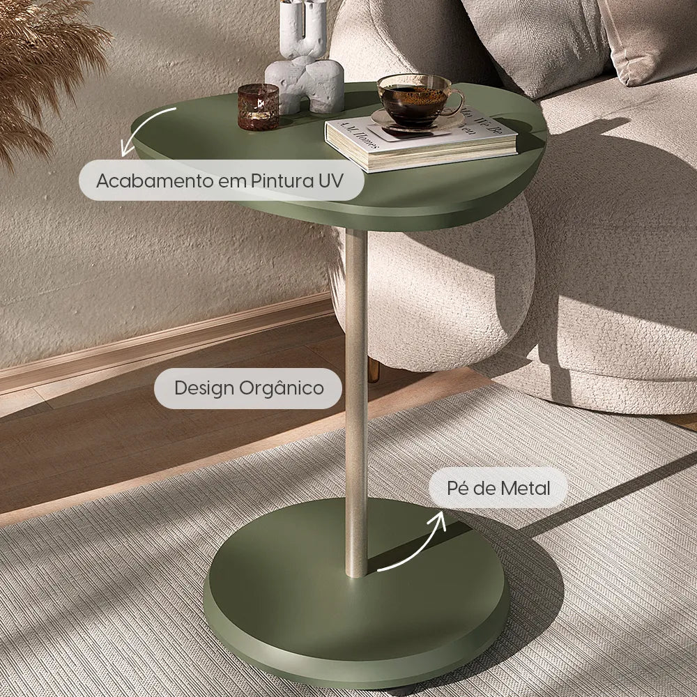 Mesa Lateral Triangular para Sala Lyra 54 cm - Menta c/ Dourado