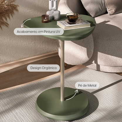 Mesa Lateral Triangular para Sala Lyra 54 cm - Menta c/ Dourado