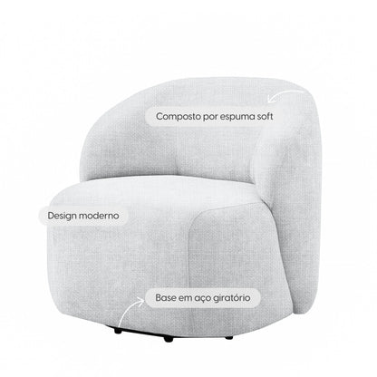 Poltrona Giratória Estofada Elle - Linho Texturizado Off White
