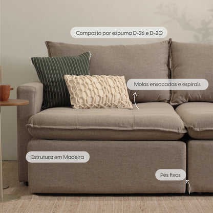 Sofá Cama Retrátil e Reclinável 3 Lugares Trentino 208 cm - Linho Moka