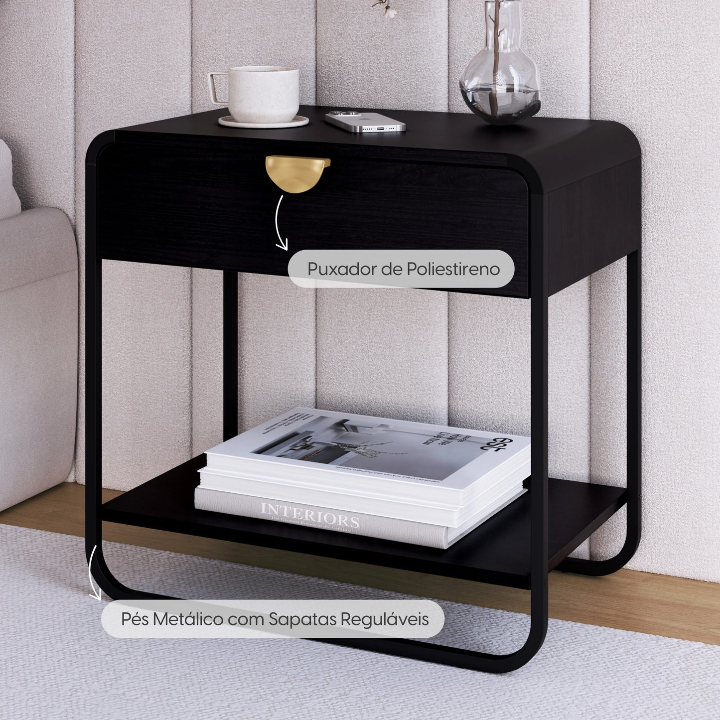 Mesa de Cabeceira com 1 Gaveta Dunna 60 cm