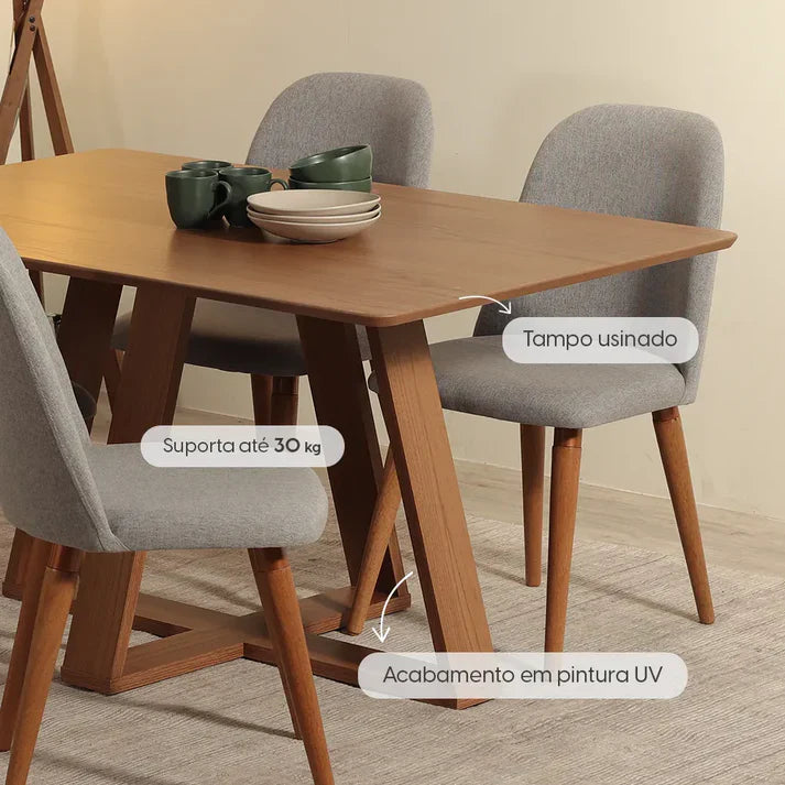 Conjunto de Jantar Mesa Retangular Avena 4 Cadeiras Lara - Canella c/ Linho Off White
