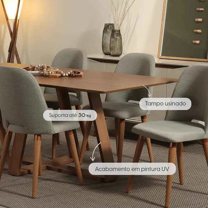 Conjunto de Jantar Mesa Retangular Avena 6 Cadeiras Lara