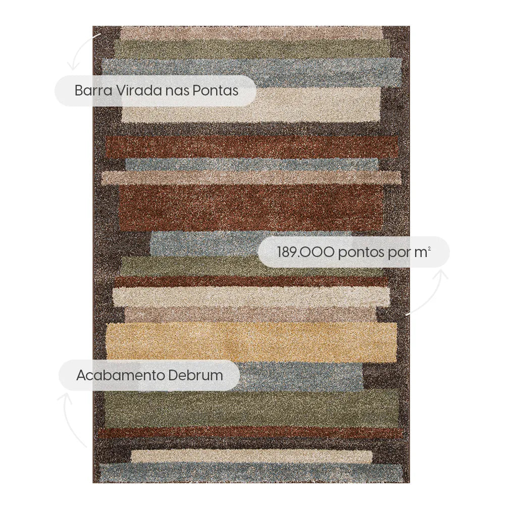 Tapete Egípcio para Sala e Quarto Talon 300 x 400 cm - Geométrico Chumbo c/ Terracota - Azul