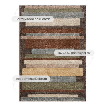 Tapete Egípcio para Sala e Quarto Talon 300 x 400 cm - Geométrico Chumbo c/ Terracota - Azul