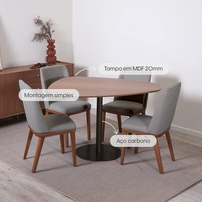 Mesa de Jantar Orgânica para 4 Lugares Kalyx 122 cm - Preto c/ Canella