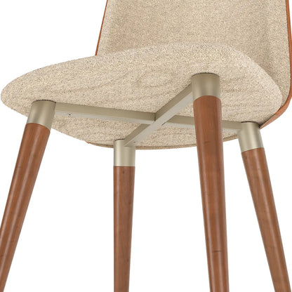 Conjunto de 2 Cadeiras de Madeira Maciça Estofada Dakota - Natural c/ Bouclé Fendi e PU Caramelo - Champanhe